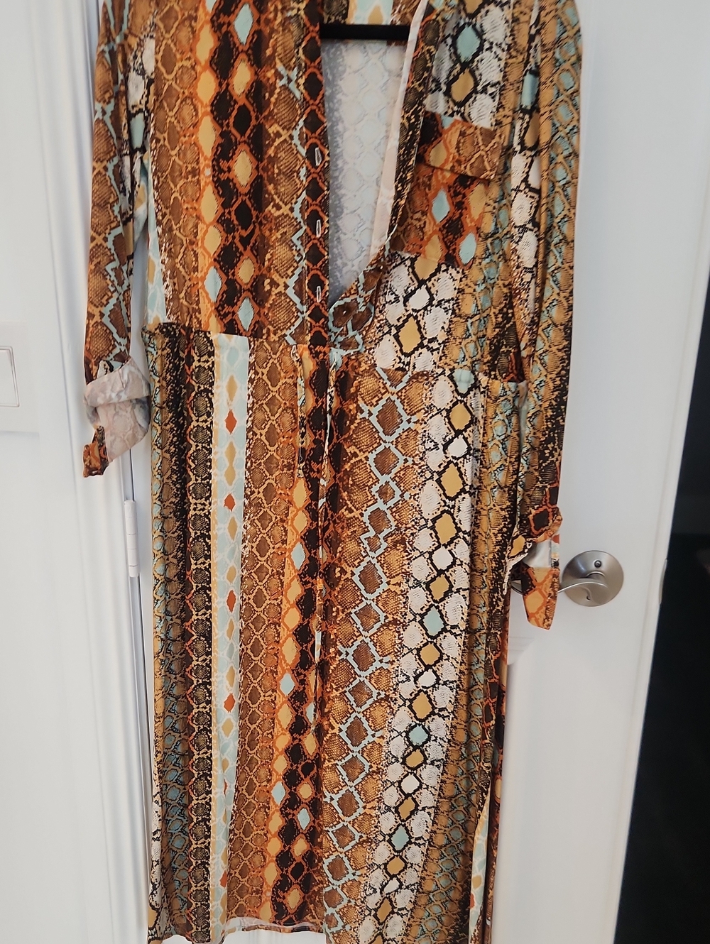 Reserved Snake-Print Long Sleeve Maxi Dress in Brown & Tan
